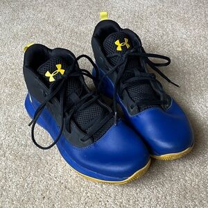Under Armour Kids' Black and Blue Sneakers with Yellow Accents